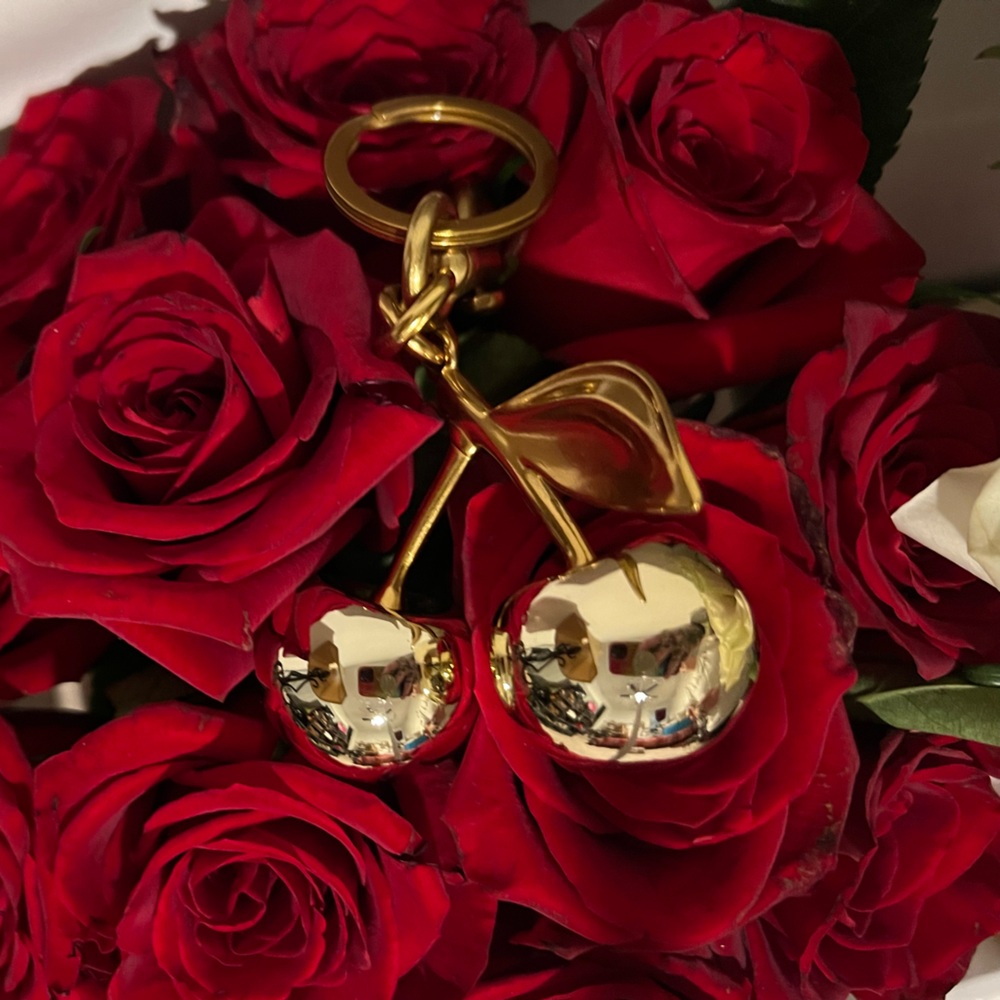 Gold & Red Cherry Keychain/ Bag Charm